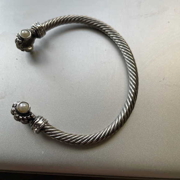 Twisted Cable Cuff Faux Pearl Bracelet Silver Tone, Rhinestones / Faux Pearls - Picture 10 of 10